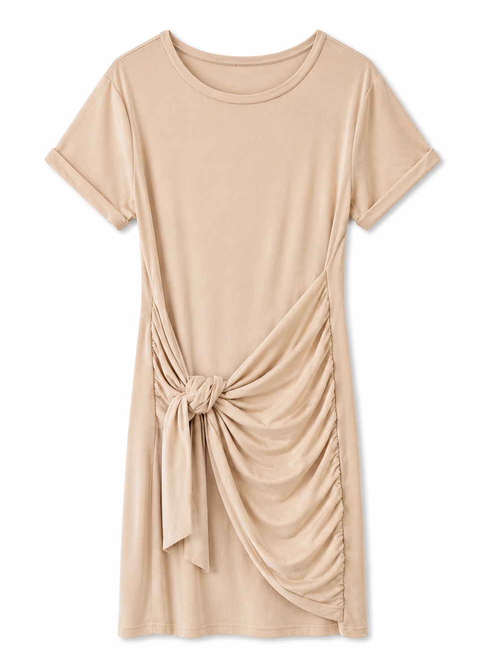 Lillusory Women's Beige Side Knot T-Shirt Midi Dress Short Sleeve Size Large